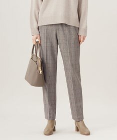 自由区 【撥水加工・洗える】TRギャバ裏起毛チェック柄テーパード パンツ