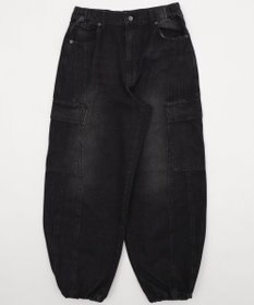 WEGO 【SMLサイズ展開/ウエスト紐】イージー3Dバレルレッグデニムカーゴパンツ