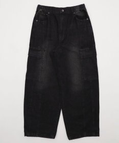 WEGO 【SMLサイズ展開/ウエスト紐】イージー3Dバレルレッグデニムカーゴパンツ