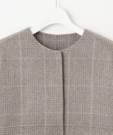 自由区 L 【17号サイズまで展開・カタログ掲載】ウールリバーチェック柄ノーカラー コート