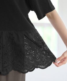 Tiaclasse 【洗える】刺繍レースドッキングカットソートップス