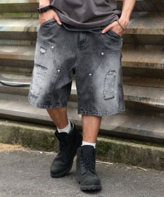 WEGO ダブルニーダメージデニムショーツ