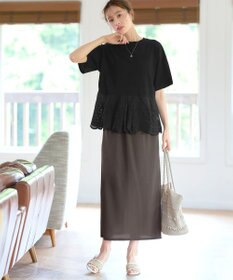 Tiaclasse 【洗える】刺繍レースドッキングカットソートップス