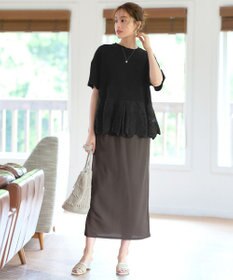 Tiaclasse 【洗える】刺繍レースドッキングカットソートップス