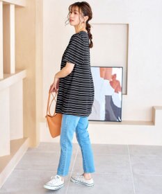 Tiaclasse 【洗える】ランダムボーダーチュニックブラウス