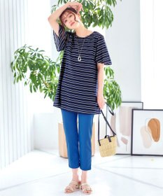 Tiaclasse 【洗える】ランダムボーダーチュニックブラウス