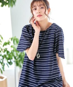 Tiaclasse 【洗える】ランダムボーダーチュニックブラウス