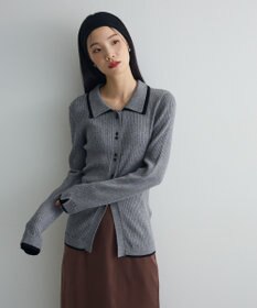 Green Parks 配色レイヤードポロリブニットカーディガン