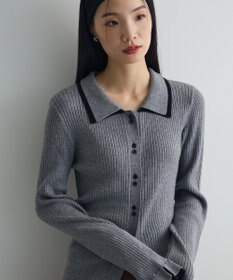 Green Parks 配色レイヤードポロリブニットカーディガン