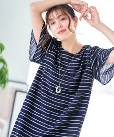 Tiaclasse 【洗える】ランダムボーダーチュニックブラウス