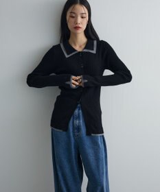 Green Parks 配色レイヤードポロリブニットカーディガン