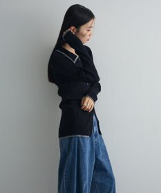 Green Parks 配色レイヤードポロリブニットカーディガン