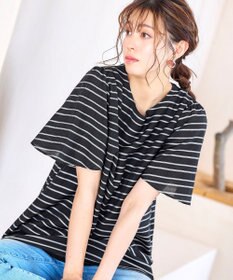 Tiaclasse 【洗える】ランダムボーダーチュニックブラウス