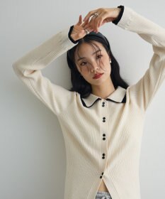 Green Parks 配色レイヤードポロリブニットカーディガン