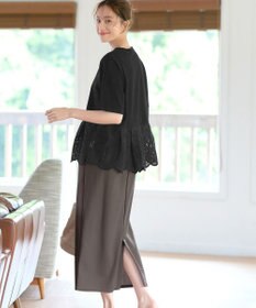 Tiaclasse 【洗える】刺繍レースドッキングカットソートップス