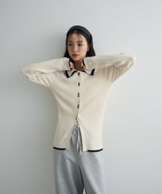 Green Parks 配色レイヤードポロリブニットカーディガン