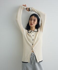 Green Parks 配色レイヤードポロリブニットカーディガン