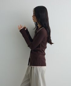 Green Parks 配色レイヤードポロリブニットカーディガン