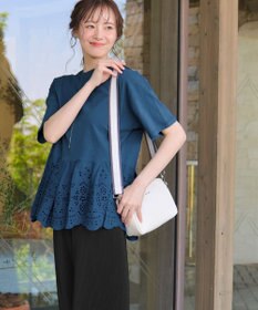 Tiaclasse 【洗える】刺繍レースドッキングカットソートップス