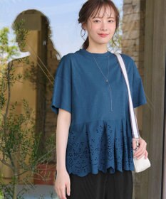 Tiaclasse 【洗える】刺繍レースドッキングカットソートップス