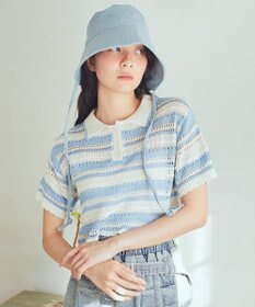 earth music&ecology キラキラボタン透かしニットポロ