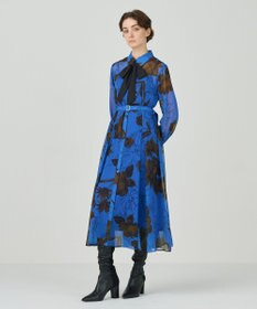 GRACE CONTINENTAL リボン付ロゴフラワープリントワンピース