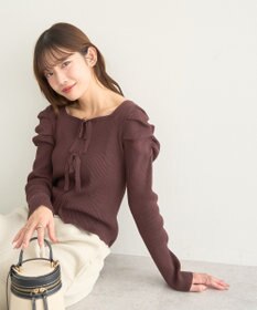 earth music&ecology レイヤード風ギャザーショルダーリブニット