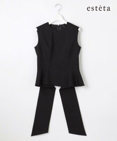 23区 S 【エステータ】ライトダブルクロス バックリボン ペプラムトップス