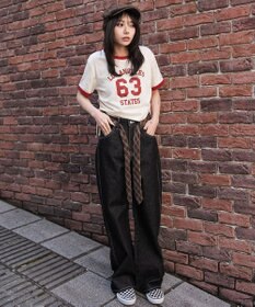 WEGO グラフィックサイドリボンドロストショートT