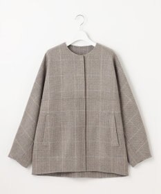 自由区 L 【17号サイズまで展開・カタログ掲載】ウールリバーチェック柄ノーカラー コート