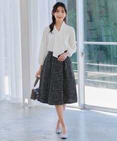 Tiaclasse 【洗える】ツイードタックフレアスカート