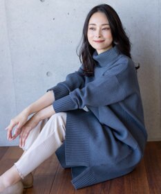 Tiaclasse 【洗える】華のあるニットタートルワンピース