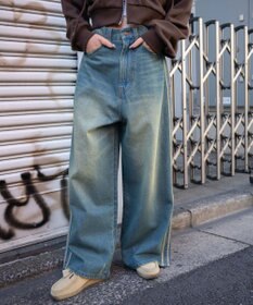 WEGO サイドラインワイドデニムパンツ