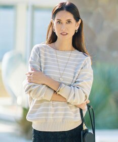 自由区 コットンポリミドルゲージボーダー ニット ベージュ×オフ