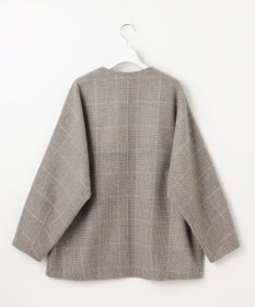 自由区 L 【17号サイズまで展開・カタログ掲載】ウールリバーチェック柄ノーカラー コート