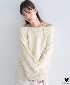 earth music&ecology 【予約】Disney/キラキラモチーフ刺繍オフショルスウェット