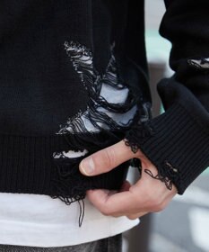 WEGO 【ユニセックス着用ITEM】ダメージジャガードニットプルオーバー