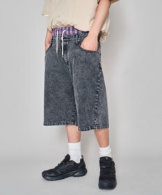 WEGO 【ユニセックス着用ITEM/MLサイズ展開/ウエストゴム】ボクサードッキングデニムショーツ