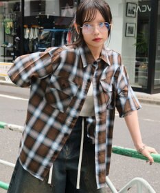 WEGO 【ユニセックス着用ITEM/SMLサイズ展開】オンブレチェックシャツ（SS）