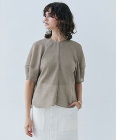 BEIGE， 【洗える・吸水速乾・防シワ】LIATRIS / バックリボンハーフスリーブブラウス Flax