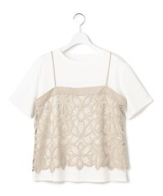 23区 【好評につき新色追加/汗じみ防止】エンブロイダリージャージー レースキャミソール付き カットソー