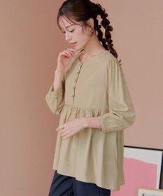 Tiaclasse L 【洗える】レーヨンツイルギャザーブラウス