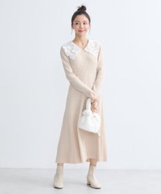 earth music&ecology 襟レースニットワンピース