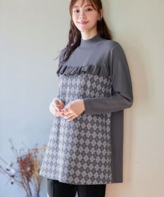 Tiaclasse アーガイルジャガードフリルチュニック