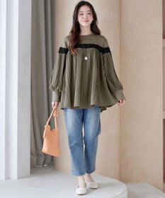 Tiaclasse 配色ラインプリーツプルオーバー