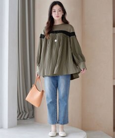 Tiaclasse 配色ラインプリーツプルオーバー