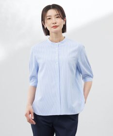 J.PRESS LADIES L 【洗える】ストライプ バンドカラー ブラウス