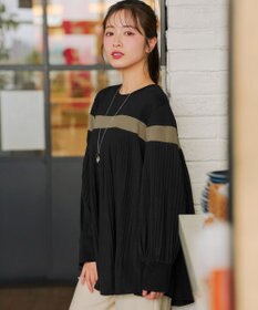 Tiaclasse 配色ラインプリーツプルオーバー