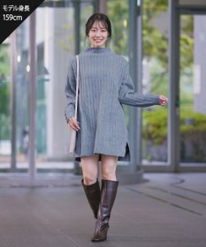 Tiaclasse L 【洗える】袖ボタンメランジニットチュニック