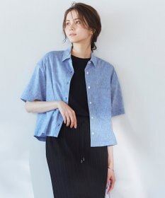 23区 【SLOW/洗える】リネンコットン 半袖クロップドシャツ